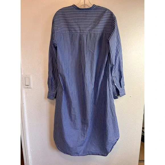 Maison Labiche Dress Size‎ S Blue Button Down Striped W/embroidered Keep Smiling - Picture 8 of 9